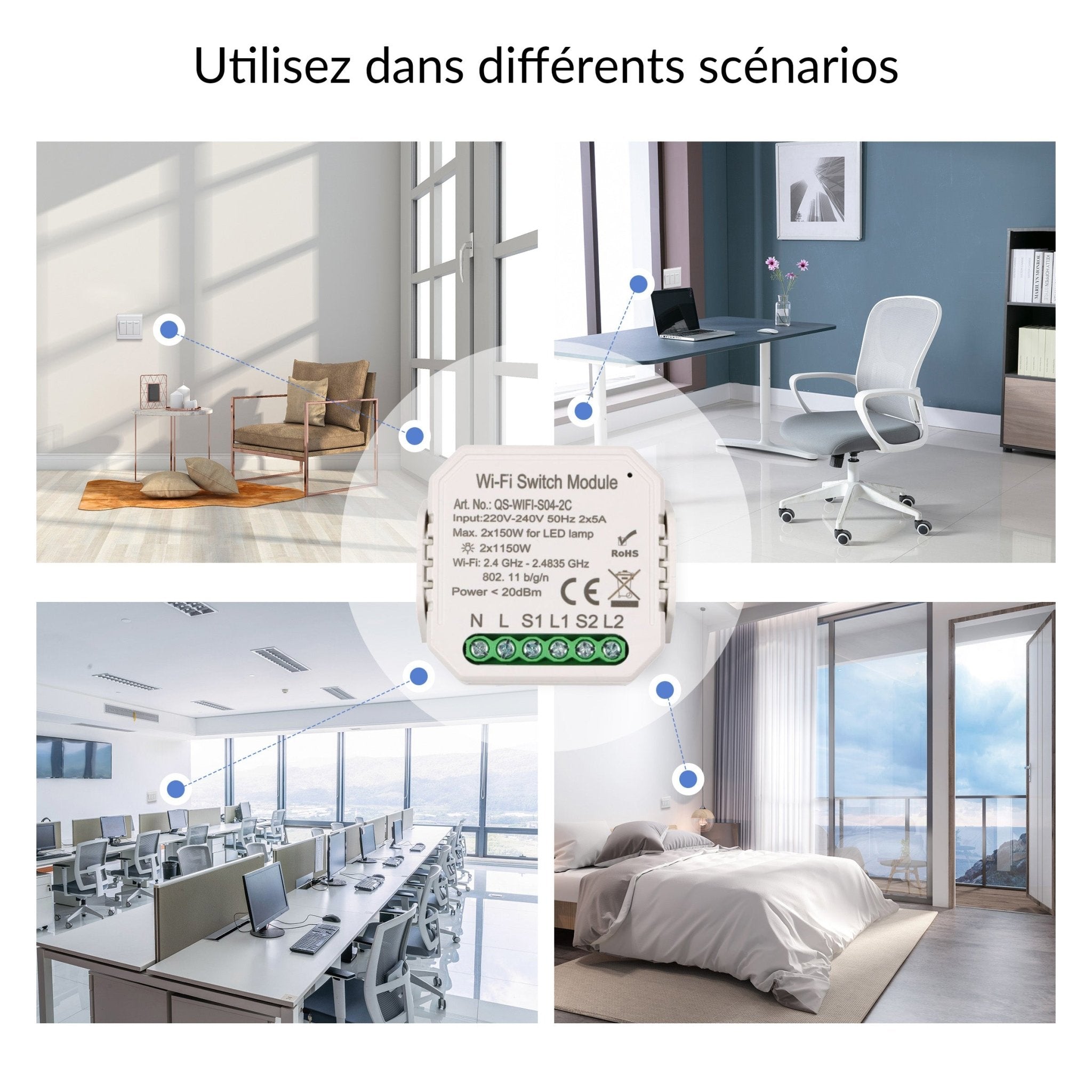 Module Double Interrupteur Wifi Blanc - Silumen