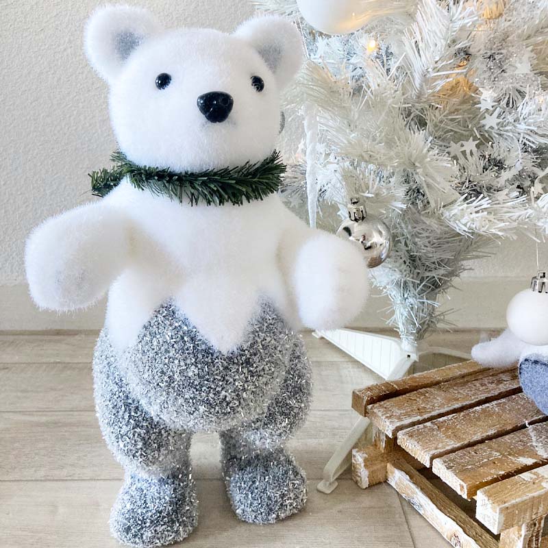 Ours de Noël Polaire Debout Paillette 35cm - Silumen