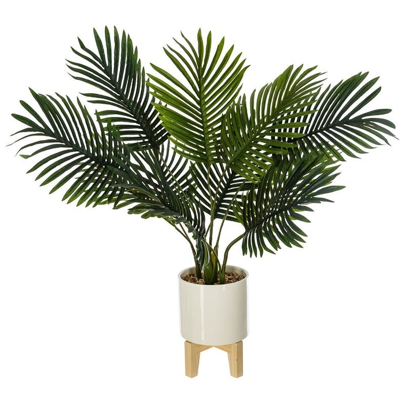 Palmier Artificiel dans un Pot Céramique sur Pied en Bois H72cm - Silumen