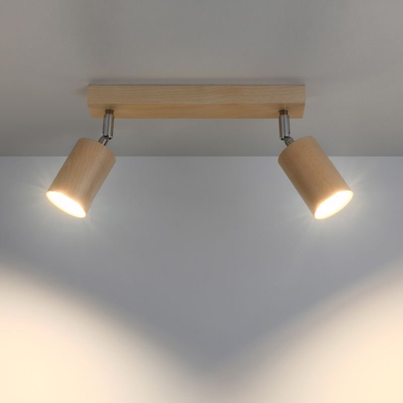 Plafonnier 2 Spots Orientables Bois pour Ampoule GU10 - Silumen