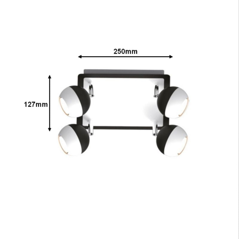 Plafonnier Carré Noir et Blanc 4 Spots Orientables en Saillie pour Ampoule GU10 - Silumen