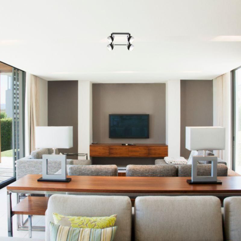 Plafonnier Carré Noir et Blanc 4 Spots Orientables en Saillie pour Ampoule GU10 - Silumen