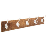 Wood wall coat holder 5 white hooks in iron