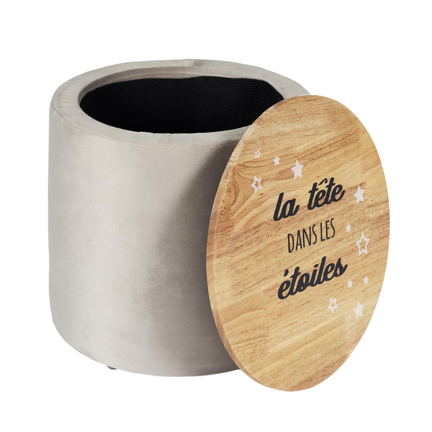 Pouf Rangement Rond Enfant en Bois - Gris - Silumen