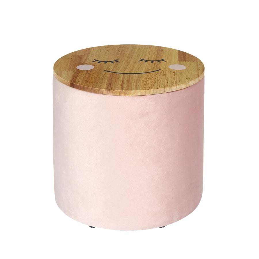 Pouf Rangement Rond Enfant en Bois - Rose - Silumen