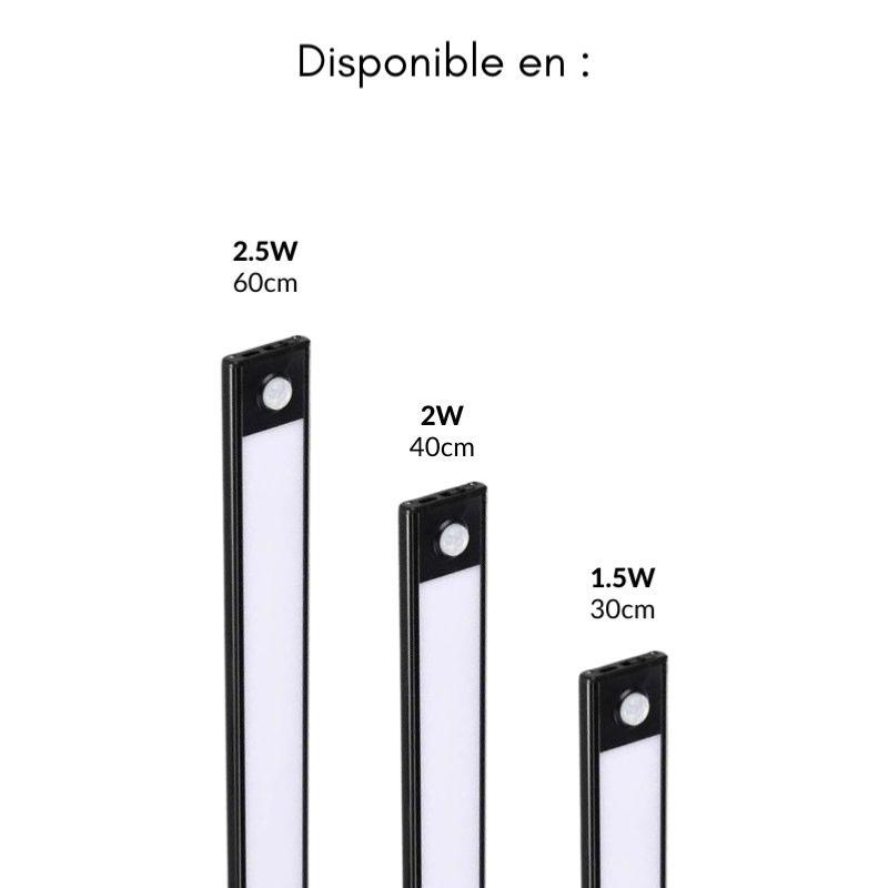 Réglette LED Rechargeable USB 60cm 2,5W Noire avec Détecteur de mouvement - Silumen