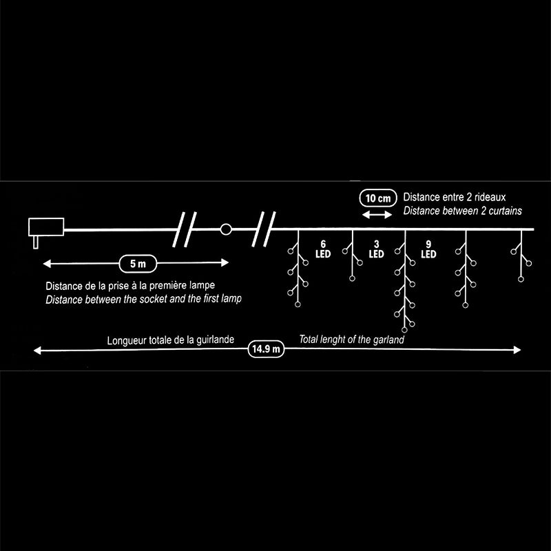 Rideau lumineux 600LED IP44 10M 8modes avec timer - câble transparent, MULTICouleur - Silumen