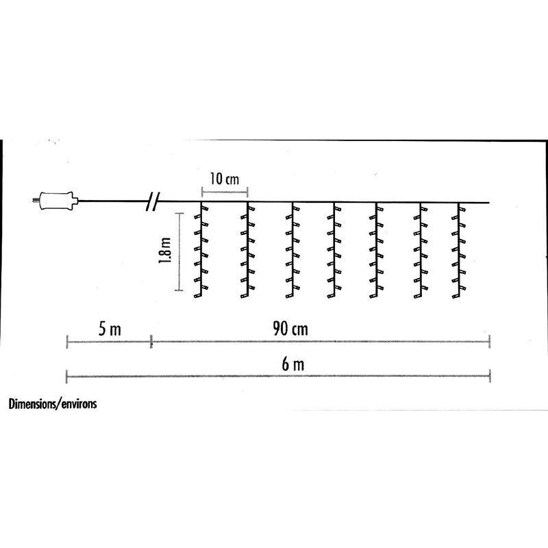 Rideau lumineux de porte 180LED IP44 90x180cm, 8 modes + timer - câble transparent, BLANC CHAUD - Silumen