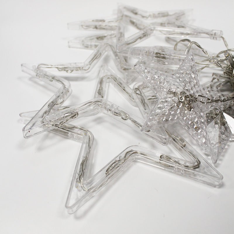 Rideau lumineux étoiles IP44 70x140cm, clignotant, 8 modes - câble transparent, BLANC CHAUD - Silumen