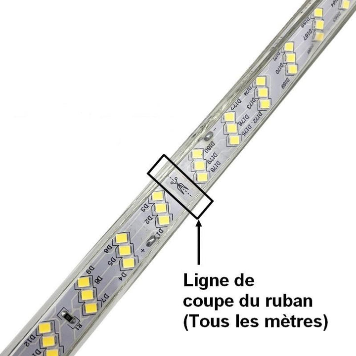 Ruban LED 220V Recoupable 50M IP65 2835 180LED/m Triple Rangée - Silumen