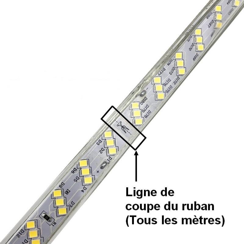 Ruban LED 220V Recoupable 50M IP65 2835 180LED/m Triple Rangée – Silumen