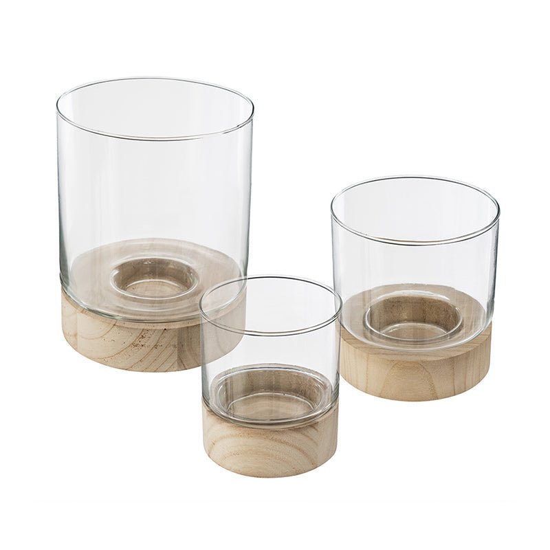 Set de 3 Photophores en Verre et Support en Bois - Silumen