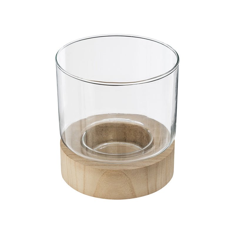 Set de 3 Photophores en Verre et Support en Bois - Silumen