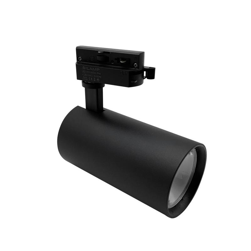 Spot LED sur Rail 30W 80° Monophasé NOIR - Silumen