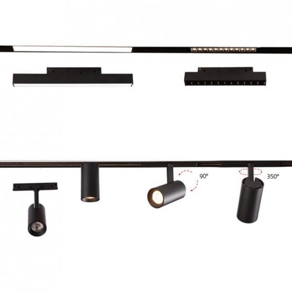 Spot LED sur Rail Magnétique 48V 20W Orientable NOIR - Silumen