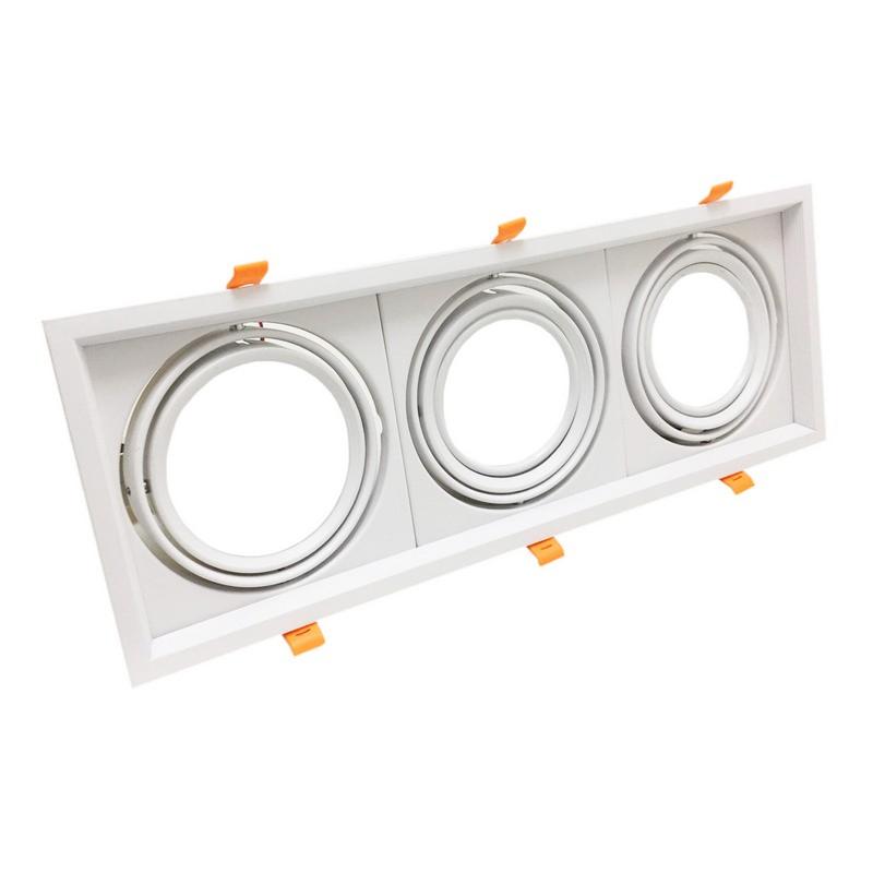 Support Triple Orientable BLANC Encastrable pour Ampoule AR111 - Silumen