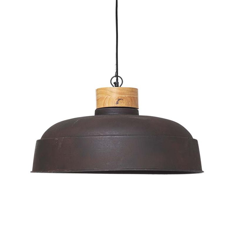 Suspension Industrielle Métal et Bois Cloche Grise 57x20cm - Silumen