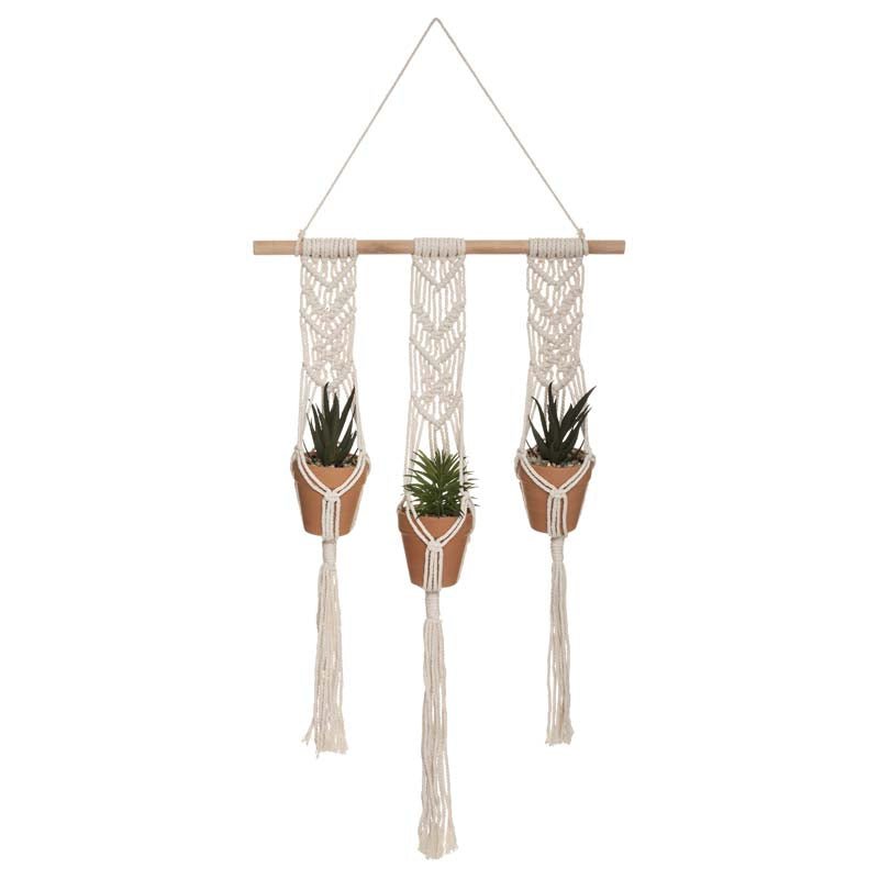 Suspension plantes artificiellesx3 68cm avec pot en terre cuite - Silumen