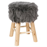 Tabouret Pouf Effet Fourrure Pieds en Pin