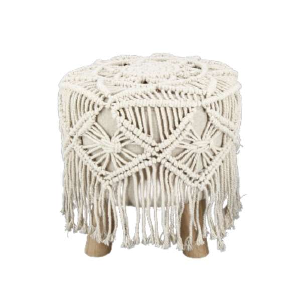 Tabouret Rond Tressé en Macramé 30x30x42 cm - Silumen