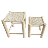 Tabourets Bois Macramé 37 x 37 x 42 cm - 30 x 30 x 35 cm