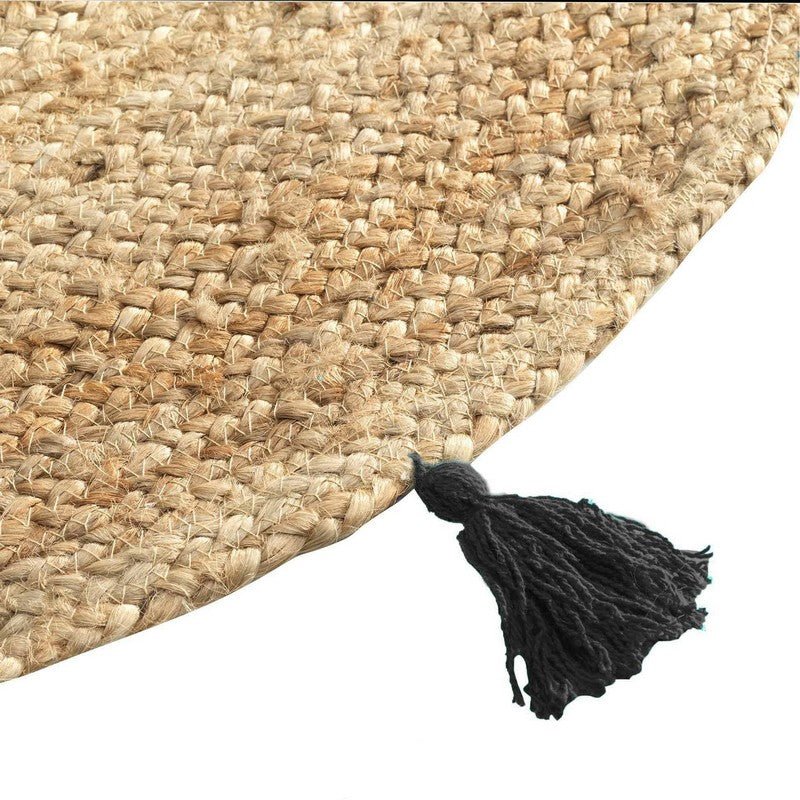 Tapis Rond 120cm Jute avec Pompons Noir - Silumen