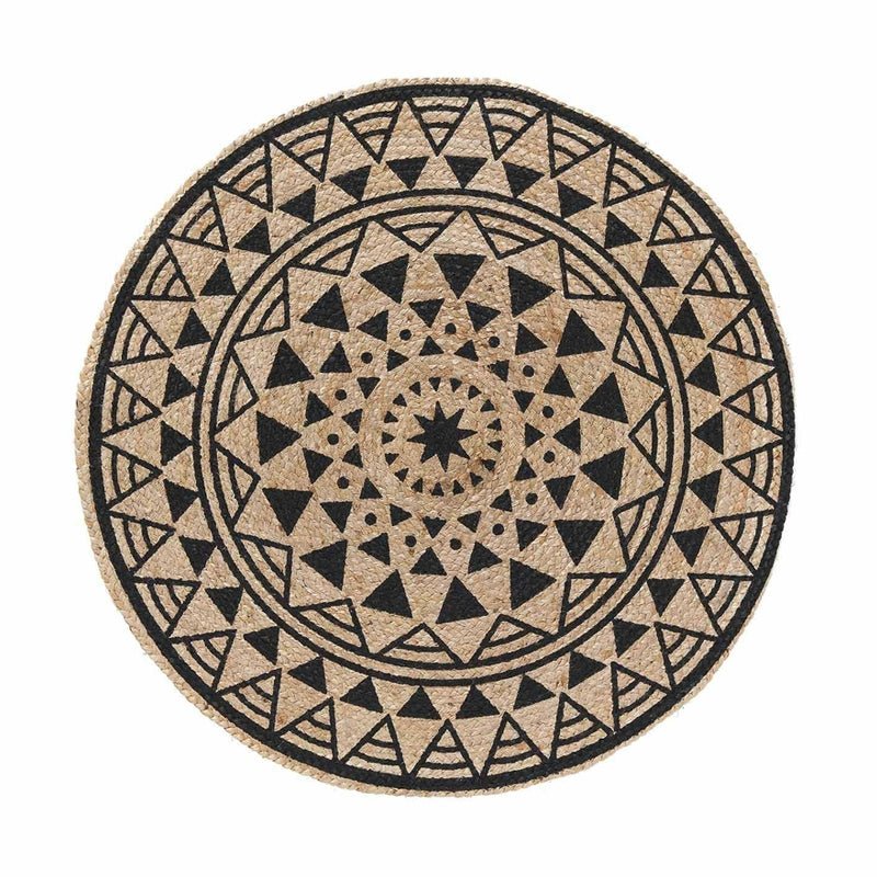 Tapis Rond 90 cm Jute Imprimé Noir - Silumen