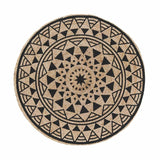 Tapis Rond 90 cm Jute Imprimé Noir