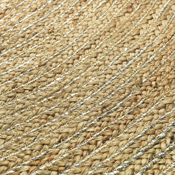 Tapis Rond Jute 120cm avec Pompons et Lurex argent - Silumen