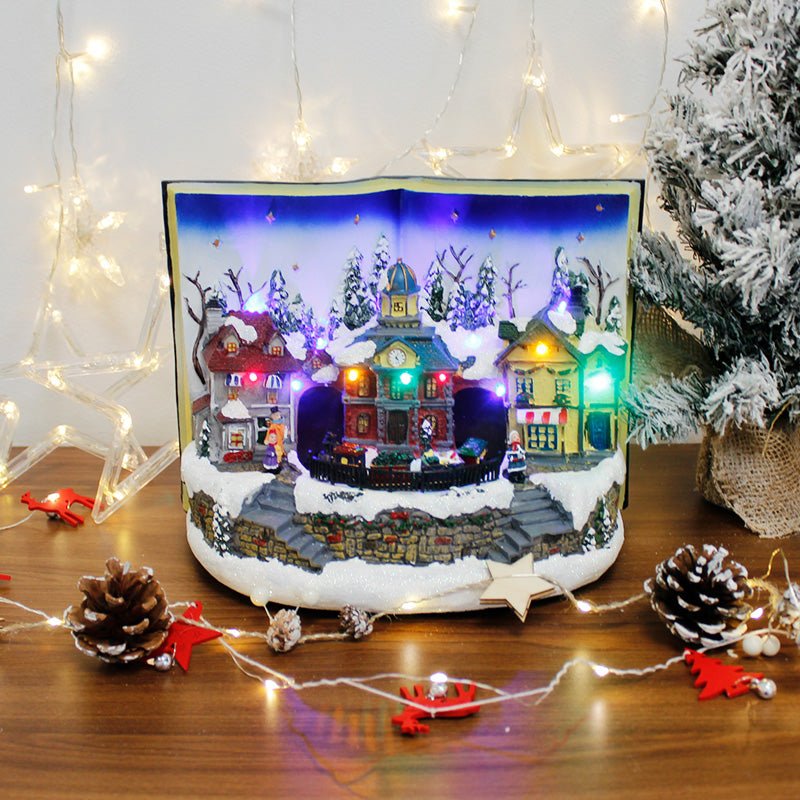 Village de Noël LED Musical dans un livre 29x18x22cm - Silumen