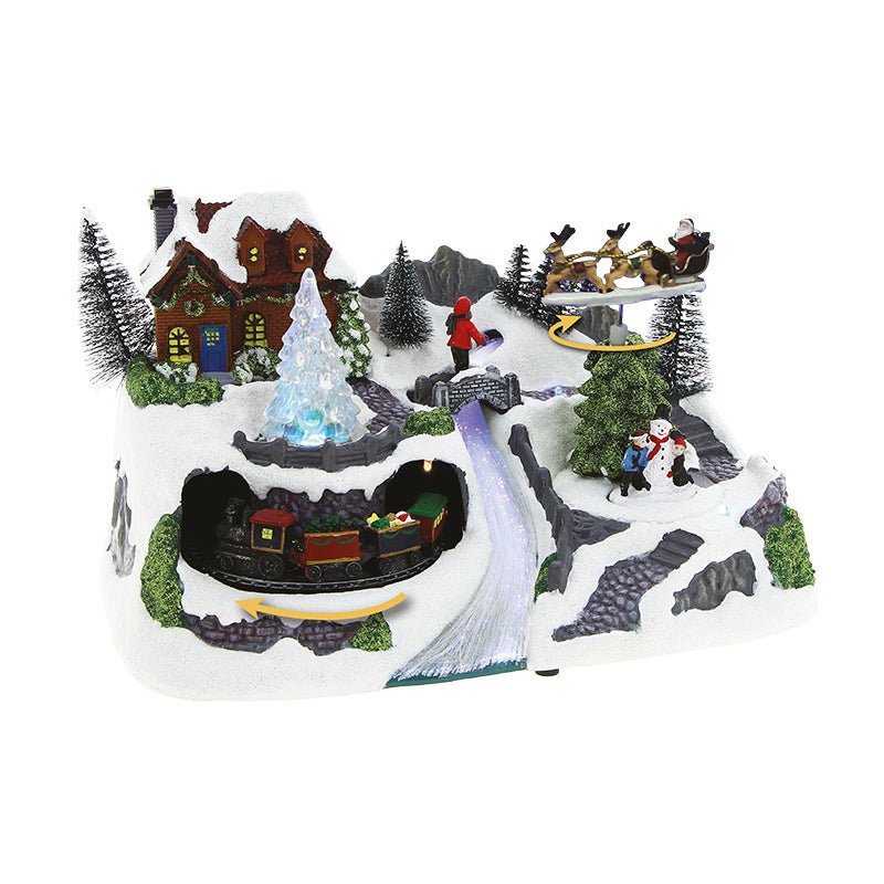 Village de Noël Lumineux et Musical avec rivière à piles (non incluses) - Silumen