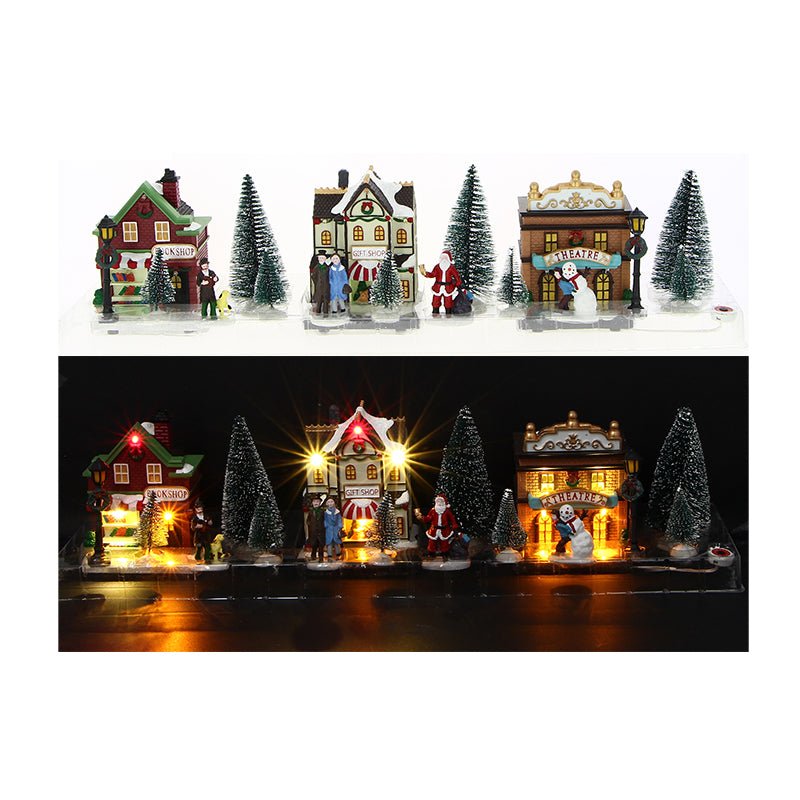 3 Pièces Village De Noël Lumineux En Bois - Maisons Miniatures LED Pour Décoration Table Et Fête