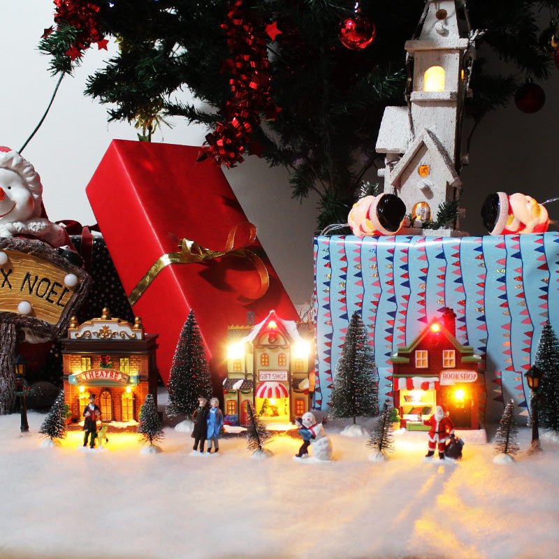 Village de Noël Lumineux LED, set de 3 maisons et accessoires - Silumen